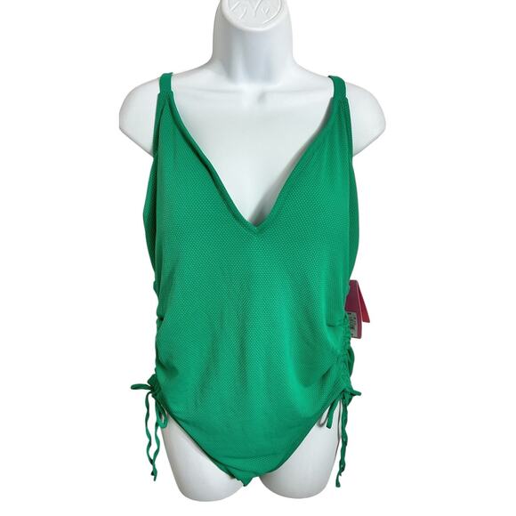 Stoney Clover Lane Green One Piece Swimsuit Sz 20W V-Neck Textured Ruched Target - Picture 2 of 11